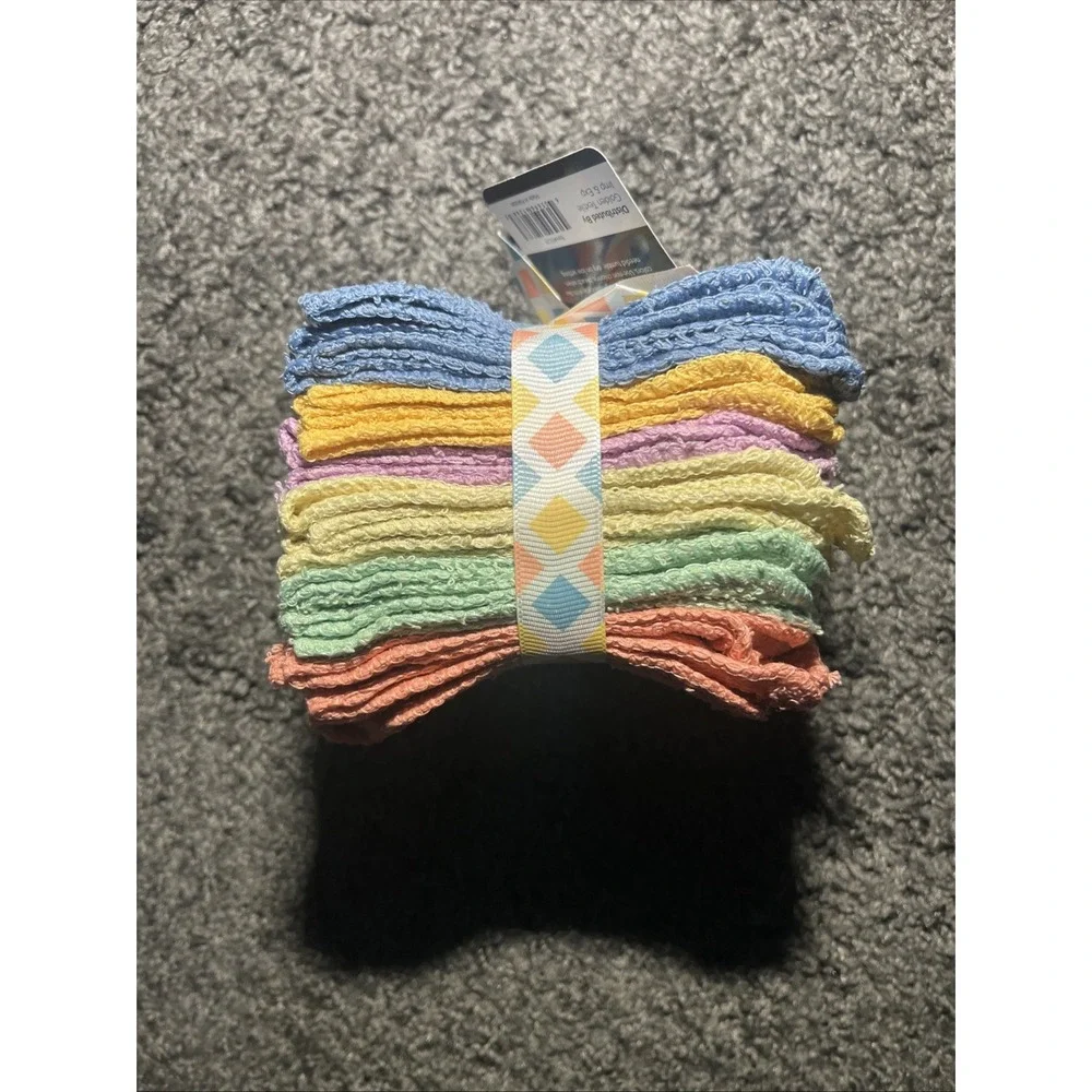 Golden 100% Cotten Wash Cloth Set Of 12. 6 Colors In Set‎ , Ribbon Wrapped